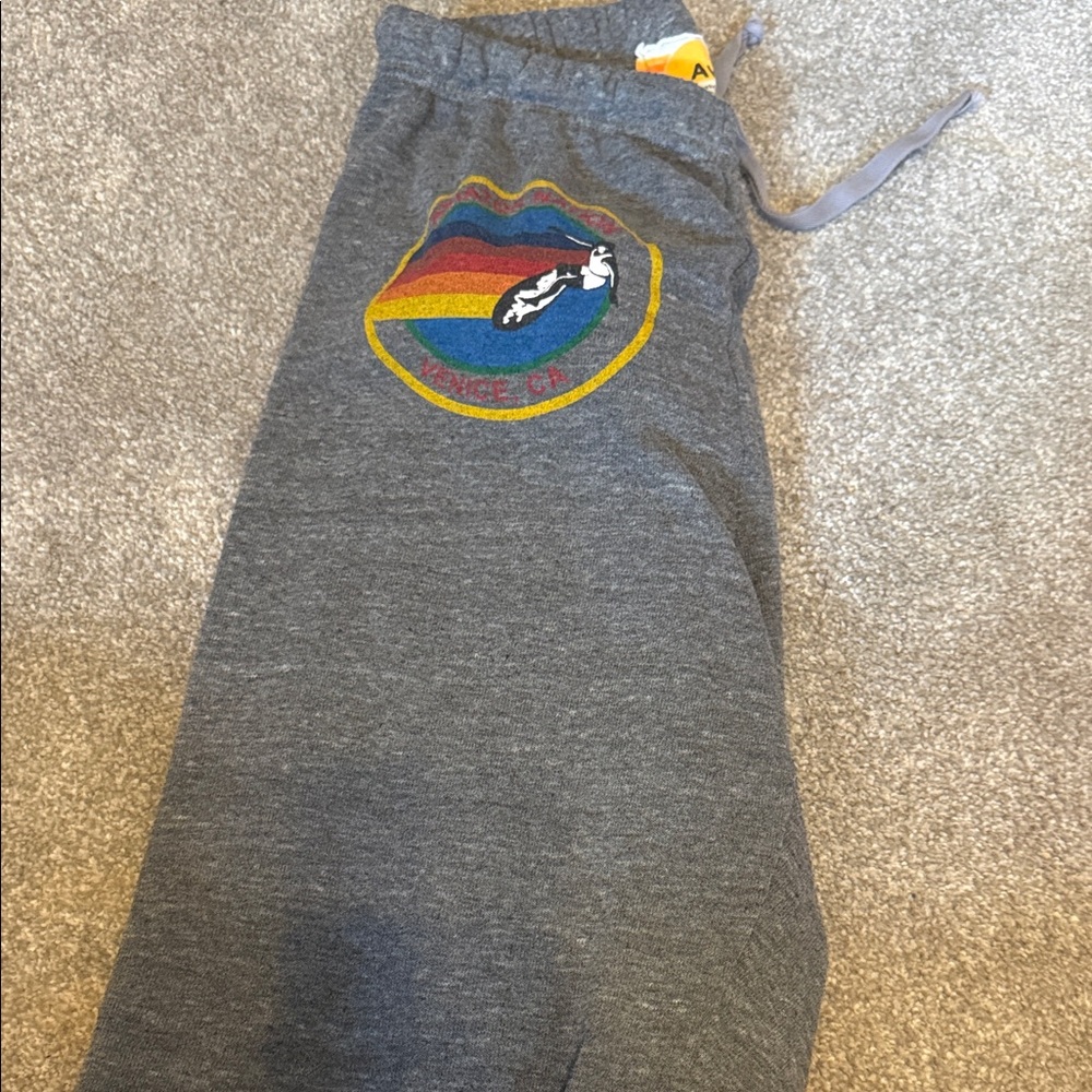 Aviator Nation Gray Track Pants with Rainbow Logo